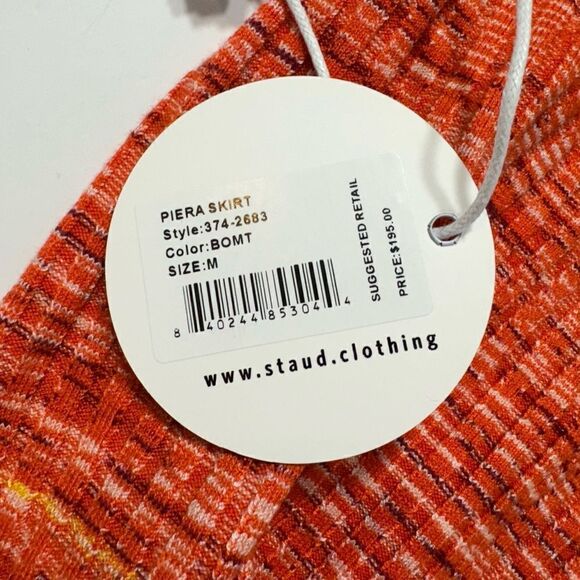 NEW Staud Piera Space Dyed Ribbed Mini Skirt Blood Orange Medium - Picture 6 of 8